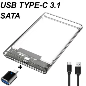 USB TYPE-C 2.0/3.0/3.1 Transparent Tool Free 2.5 Inch Gen2 10/5Gbps SATA III External Hard Drive HDD Enclosure SSD Case Box